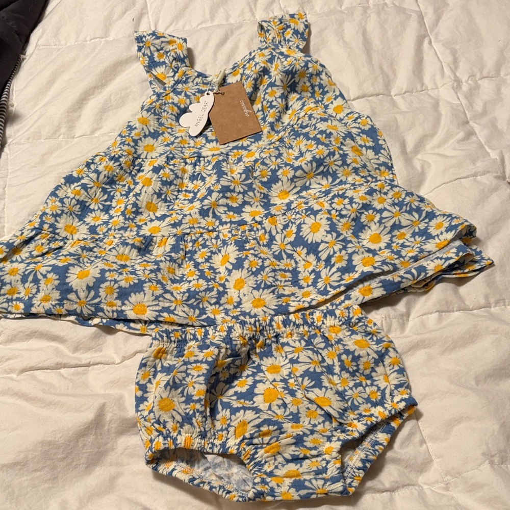 Angel Dear Floral Baby sundress in Blue and Yellow